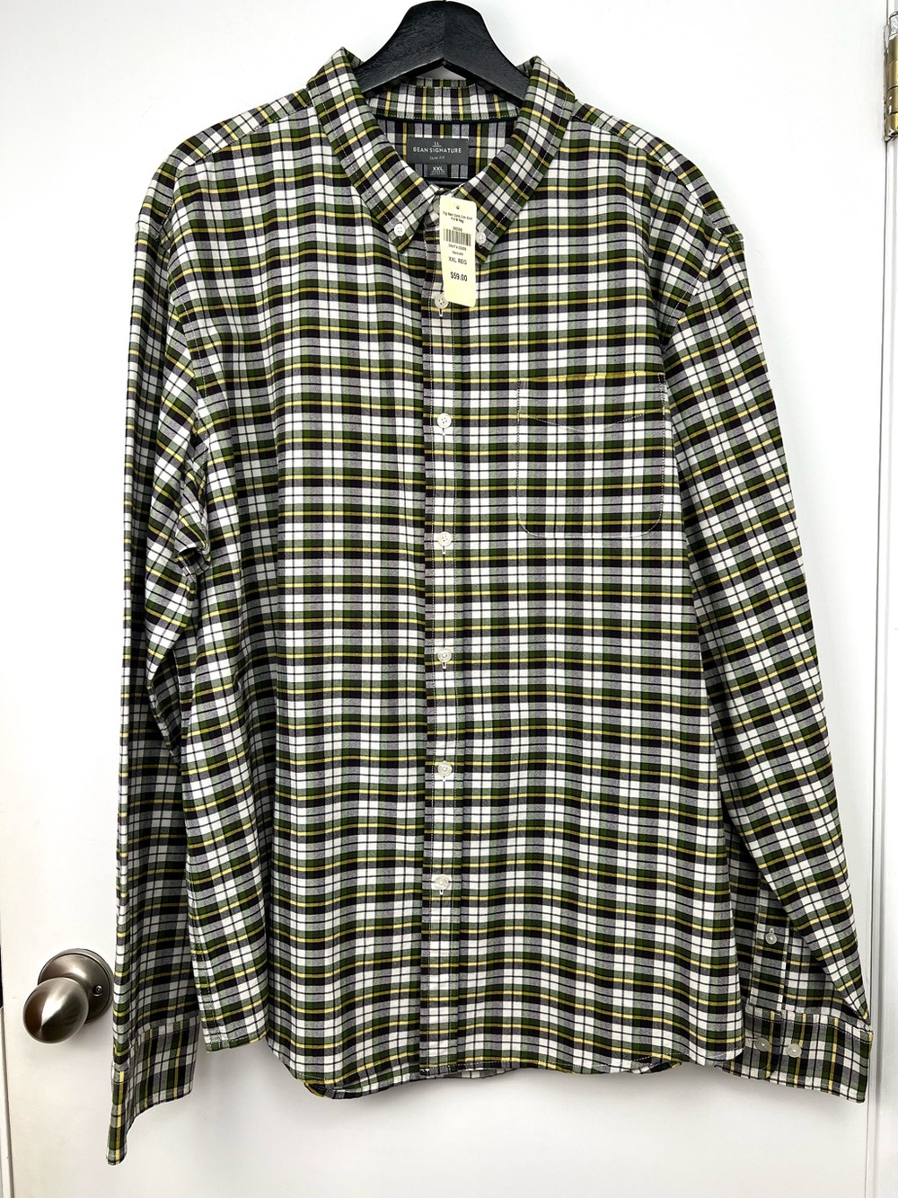 L.L. Bean Signature NWT Cotton Plaid Shirt size XXL Navy Green Preppy Academia
